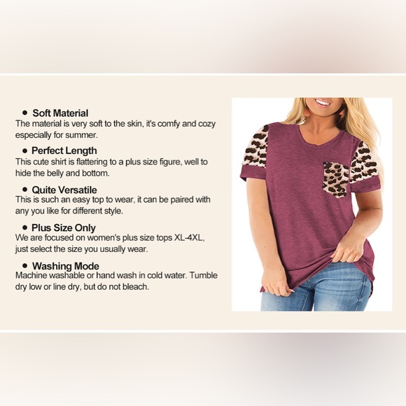 Womens Plus Size Top Leopard Print Short Sleeve Raglan Color Block Tee w Pocket - Picture 9 of 11
